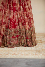 Load image into Gallery viewer, RED FLORAL ORGANZA FLORAL LEHENGA SET SET
