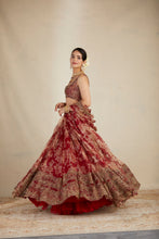 Load image into Gallery viewer, RED FLORAL ORGANZA FLORAL LEHENGA SET SET