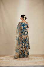 Load image into Gallery viewer, TEAL BLUE CHIFFON FLORAL LEHENGA SET