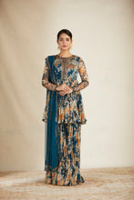 Load image into Gallery viewer, TEAL BLUE FLORAL PEPLUM SET