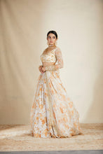 Load image into Gallery viewer, Off White Silk Floral Lehenga Set