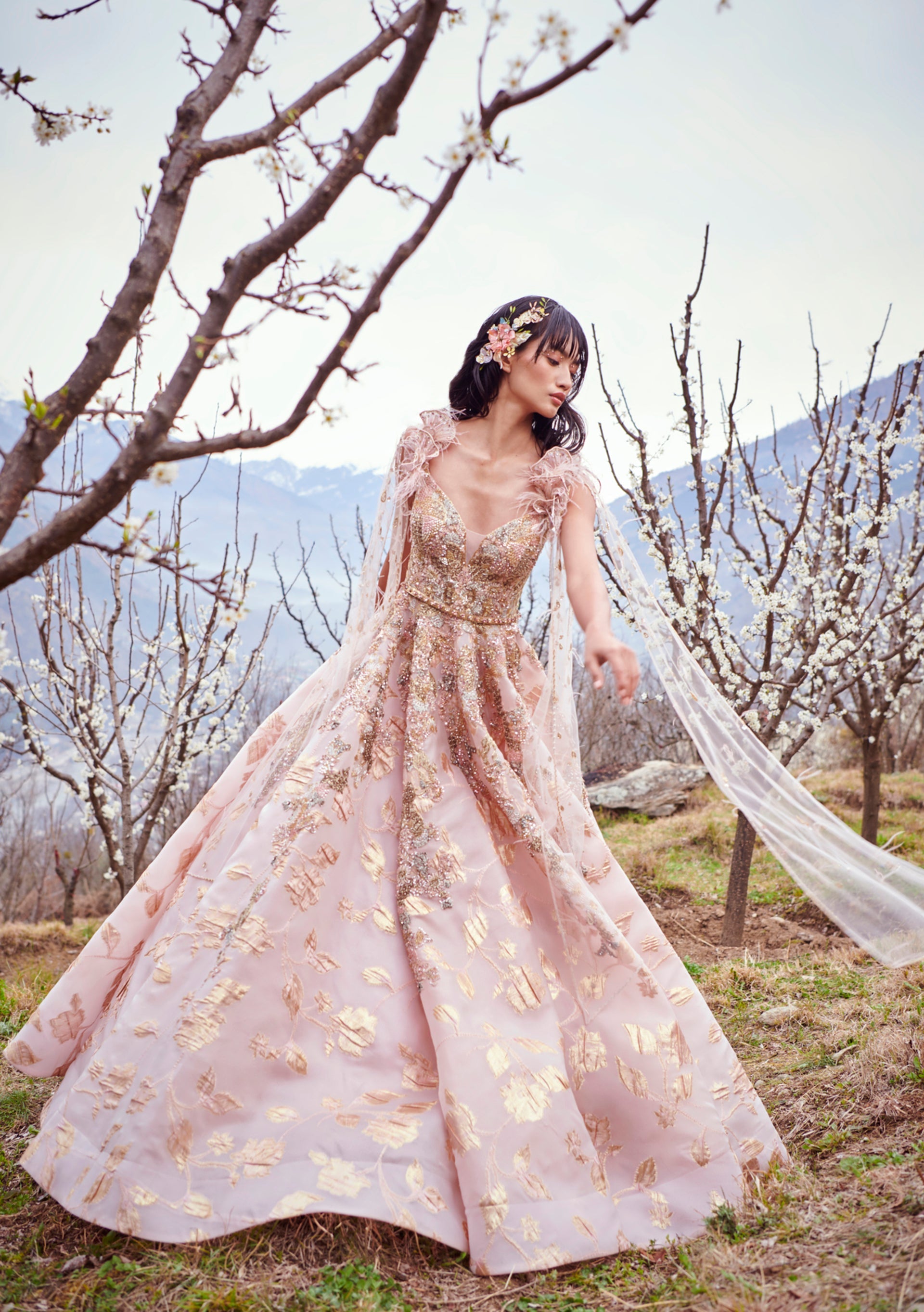 Norah Pink And Gold Woven Bridal Gown Karegar