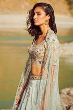 Load image into Gallery viewer, Blue Organza Lehenga Set