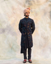 Load image into Gallery viewer, Midnight blue handpaint achkan