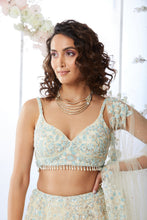 Load image into Gallery viewer, Cream Blue Sequin Lehenga Set