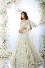 Load image into Gallery viewer, Cream Blue Sequin Lehenga Set