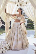 Load image into Gallery viewer, White Gold Floral Lehenga Set