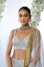 Load image into Gallery viewer, Silver Gold Mesh Lehenga Set
