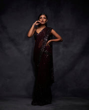 Load image into Gallery viewer, Wine Floral Saree