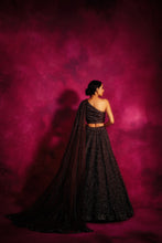 Load image into Gallery viewer, Dull Silver One Shoulder Sequined Lehenga Set
