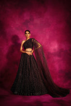 Load image into Gallery viewer, Dull Silver One Shoulder Sequined Lehenga Set