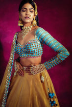 Load image into Gallery viewer, Firozi & Gold Tissue Lehenga Set
