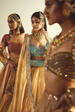 Load image into Gallery viewer, Firozi & Gold Tissue Lehenga Set