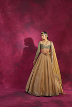 Load image into Gallery viewer, Mud Green & Gold Tissue Lehenga Set