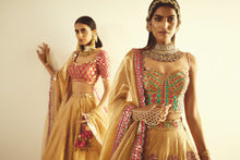 Load image into Gallery viewer, Mughal Boota Gold Tissue Lehenga Set