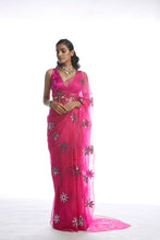 Load image into Gallery viewer, Peacock Pink Mirror Cutwork Saree