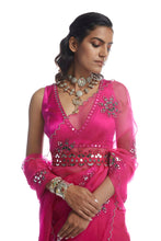 Load image into Gallery viewer, Peacock Pink Mirror Cutwork Saree