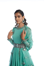 Load image into Gallery viewer, Dull Green Mint Chiffon Anarkali Set