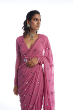 Load image into Gallery viewer, Dark Blush Mirror Cut Work Saree
