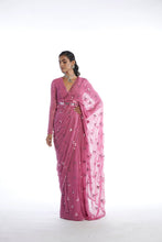 Load image into Gallery viewer, Dark Blush Mirror Cut Work Saree