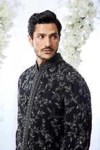 Load image into Gallery viewer, Black Zardosi Short Sherwani Set