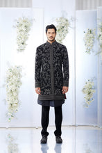 Load image into Gallery viewer, Black Zardosi Short Sherwani Set