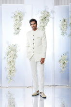 Load image into Gallery viewer, Ivory Black Meena Button Sherwani Set