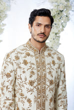 Load image into Gallery viewer, Ivory & Gold Zaridosi Sherwani Set