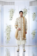 Load image into Gallery viewer, Ivory & Gold Zaridosi Sherwani Set