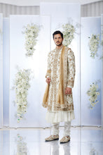 Load image into Gallery viewer, Ivory & Gold Zaridosi Sherwani Set