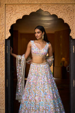 Load image into Gallery viewer, Nude Multi-Coloured Floral Lehenga Set