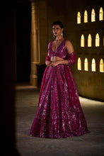 Load image into Gallery viewer, Burgundy Mirror Work Lehenga Set