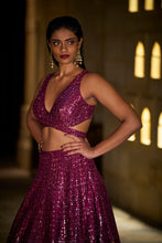 Load image into Gallery viewer, Burgundy Mirror Work Lehenga Set