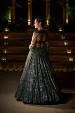 Load image into Gallery viewer, Olive Green Sequin Lehenga Set