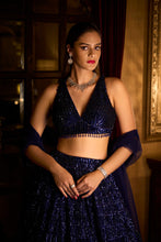 Load image into Gallery viewer, Cobalt Blue Sequin Lehenga Set
