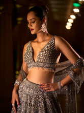 Load image into Gallery viewer, Grey Sequin Lehenga Set