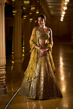 Load image into Gallery viewer, Olive Green Mirror Work Lehenga Set