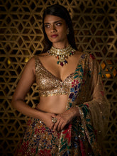 Load image into Gallery viewer, Gold Multi-Coloured Floral Lehenga Set