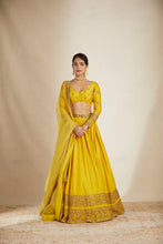Load image into Gallery viewer, Mustard Chanderi Silk Crepe Bead Embroidered Lehenga Set