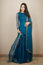 Load image into Gallery viewer, TEAL BLUE THREADWORK SAREE SET