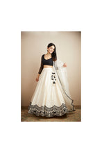 Load image into Gallery viewer, BLACK AND WHITE RAW SILK BORDER LEHENGA SET
