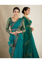 Load image into Gallery viewer, TEAL GREEN ANTIQUE SEQ WORK SAREE SET