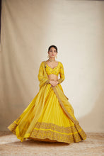 Load image into Gallery viewer, Mustard Chanderi Silk Crepe Bead Embroidered Lehenga Set