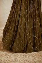 Load image into Gallery viewer, OLIVE GREEN ZIGZAG WORK LEHENGA SET