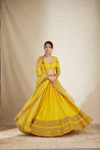 Load image into Gallery viewer, Mustard Chanderi Silk Crepe Bead Embroidered Lehenga Set