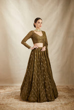 Load image into Gallery viewer, OLIVE GREEN ZIGZAG WORK LEHENGA SET