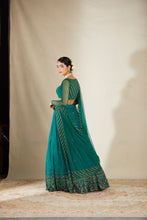 Load image into Gallery viewer, TEAL GREEN ANTIQUE SEQ WORK LEHENGA SET