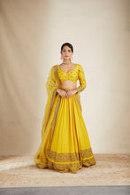 Load image into Gallery viewer, Mustard Chanderi Silk Crepe Bead Embroidered Lehenga Set