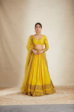 Load image into Gallery viewer, Mustard Chanderi Silk Crepe Bead Embroidered Lehenga Set