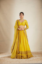 Load image into Gallery viewer, Mustard Chanderi Silk Crepe Bead Embroidered Lehenga Set
